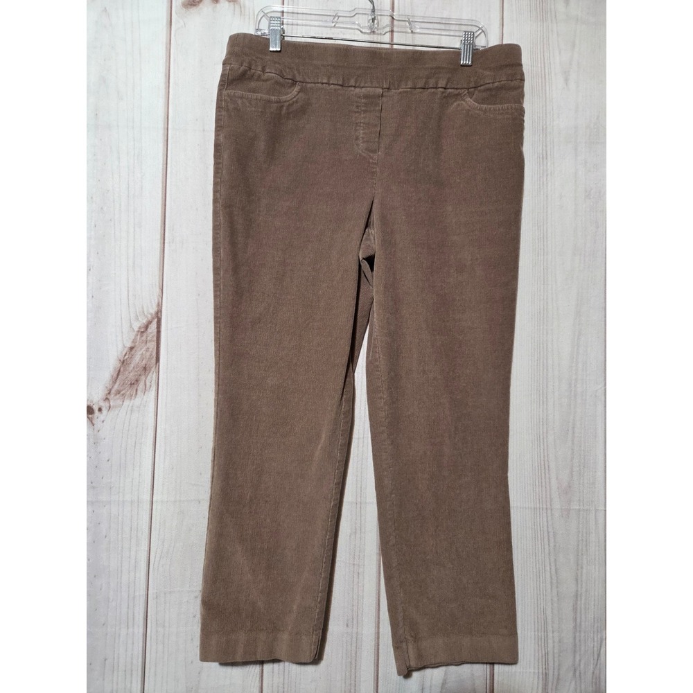 Alfred Dunner Petite Brown Corduroy Pull On Pants Size 14P Straight Leg Cotton